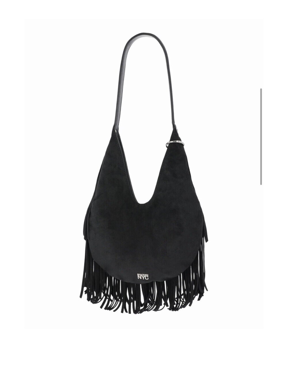 Madden NYC Black Fringe Shoulder Bag Purse w/ Heart ,Pearls Charms Inner Pockets - Picture 2 of 4